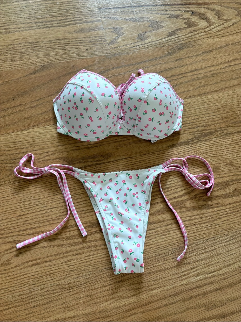 White Bikini Set with Pink Floral Print